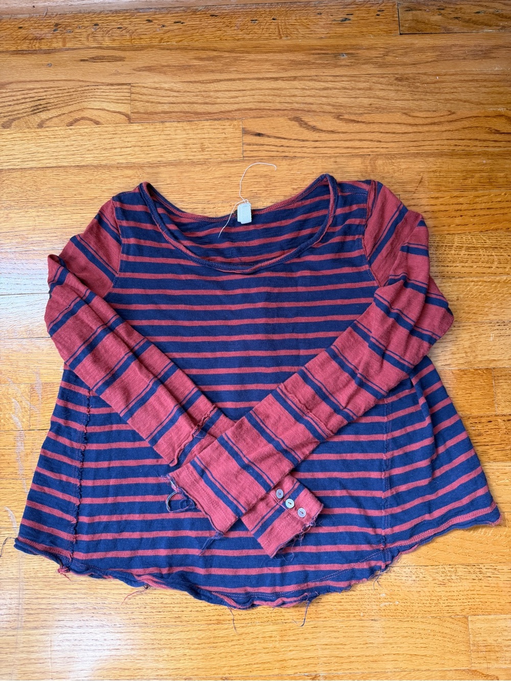 We the Free People Burgundy and Navy Long Sleeve Striped Long Sleeve Size XS
